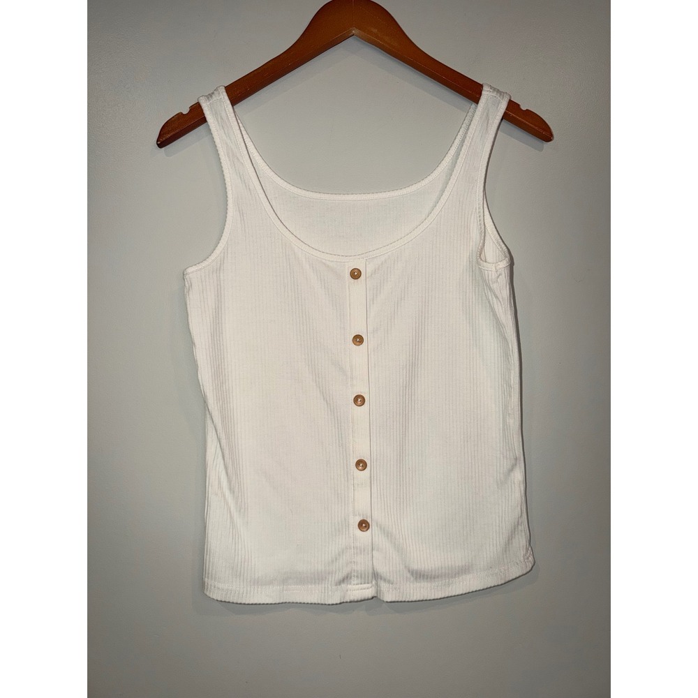 Y2K Womens Button Down White Tank Sm/Med Boho Cottagecore Indie Festival Layers - Picture 2 of 4